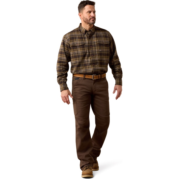 2026 Ariat Heren Rebar Flanellen Durastretch Werkshirt 10079234 - Earth